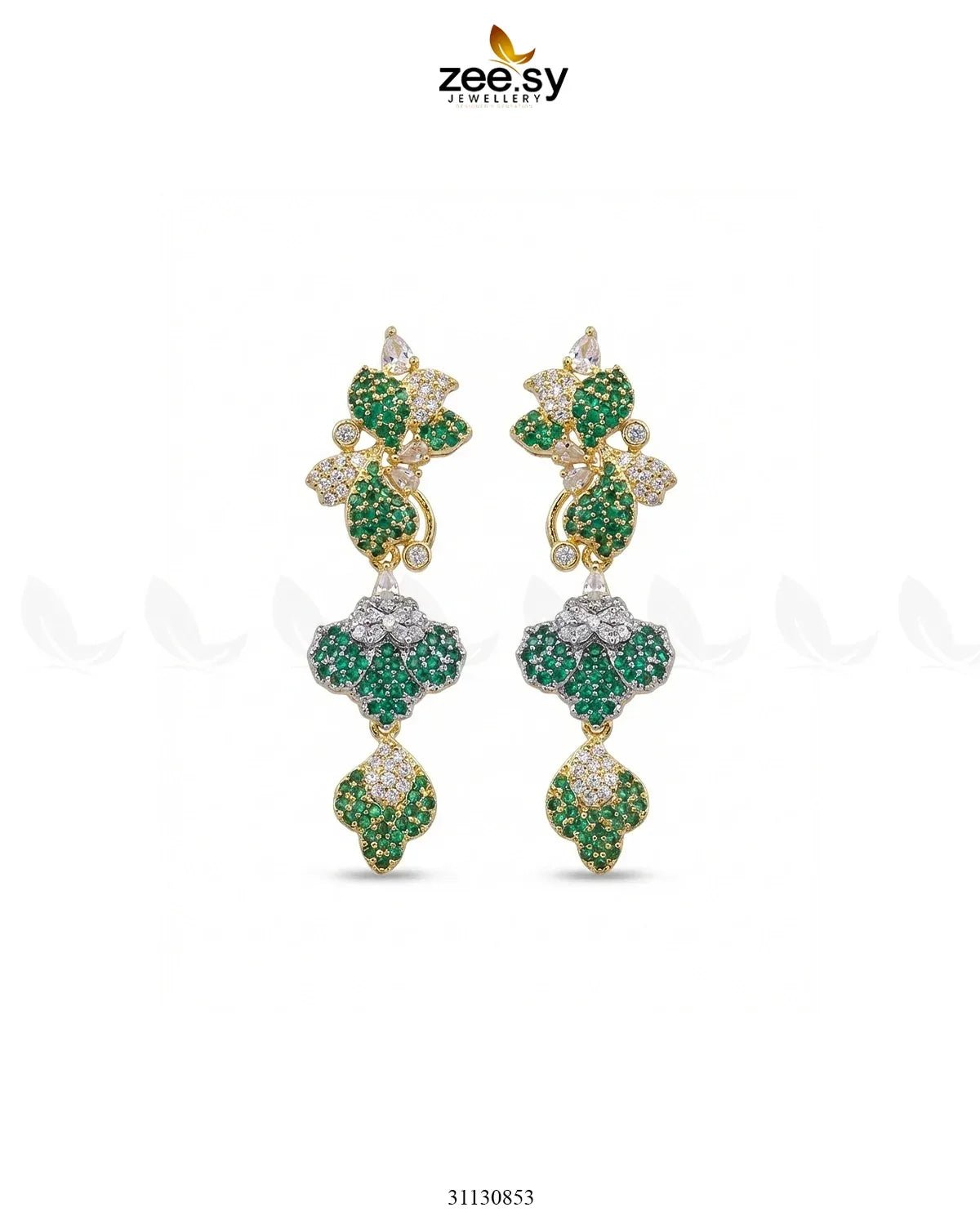 Golden Flower Dangler Cluster Earrings Golden Green Earrings - Zeesy Jewellery Pakistan | Premium Artificial & Imitation Jewellery