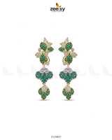 Golden Flower Dangler Cluster Earrings Golden Green Earrings - Zeesy Jewellery Pakistan | Premium Artificial & Imitation Jewellery