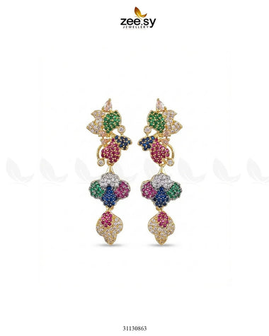 Golden Flower Dangler Cluster Earrings Golden Multi Earrings - Zeesy Jewellery Pakistan | Premium Artificial & Imitation Jewellery