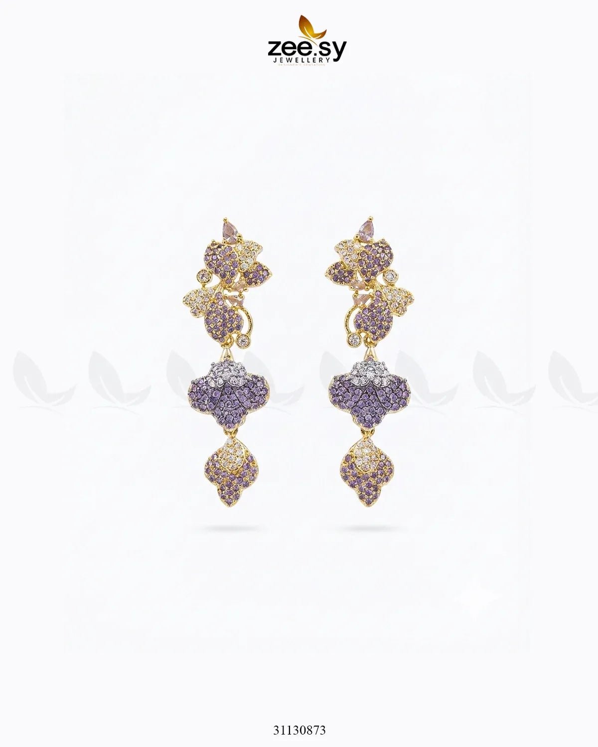 Golden Flower Dangler Cluster Earrings Golden Purple Earrings - Zeesy Jewellery Pakistan | Premium Artificial & Imitation Jewellery