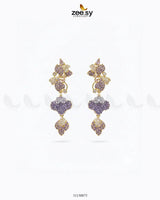 Golden Flower Dangler Cluster Earrings Golden Purple Earrings - Zeesy Jewellery Pakistan | Premium Artificial & Imitation Jewellery