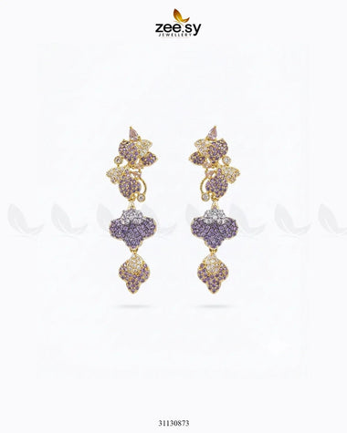 Golden Flower Dangler Cluster Earrings Golden Purple Earrings - Zeesy Jewellery Pakistan | Premium Artificial & Imitation Jewellery