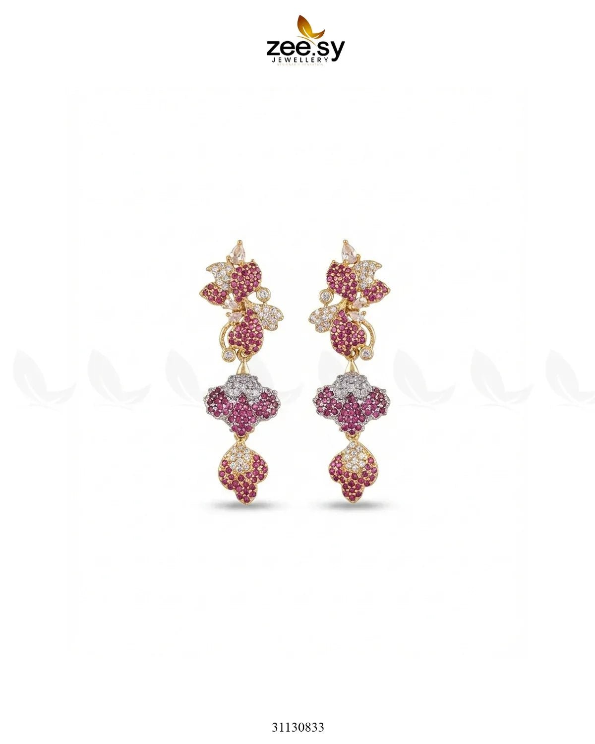 Golden Flower Dangler Cluster Earrings Golden Ruby Earrings - Zeesy Jewellery Pakistan | Premium Artificial & Imitation Jewellery