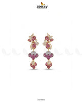 Golden Flower Dangler Cluster Earrings Golden Ruby Earrings - Zeesy Jewellery Pakistan | Premium Artificial & Imitation Jewellery