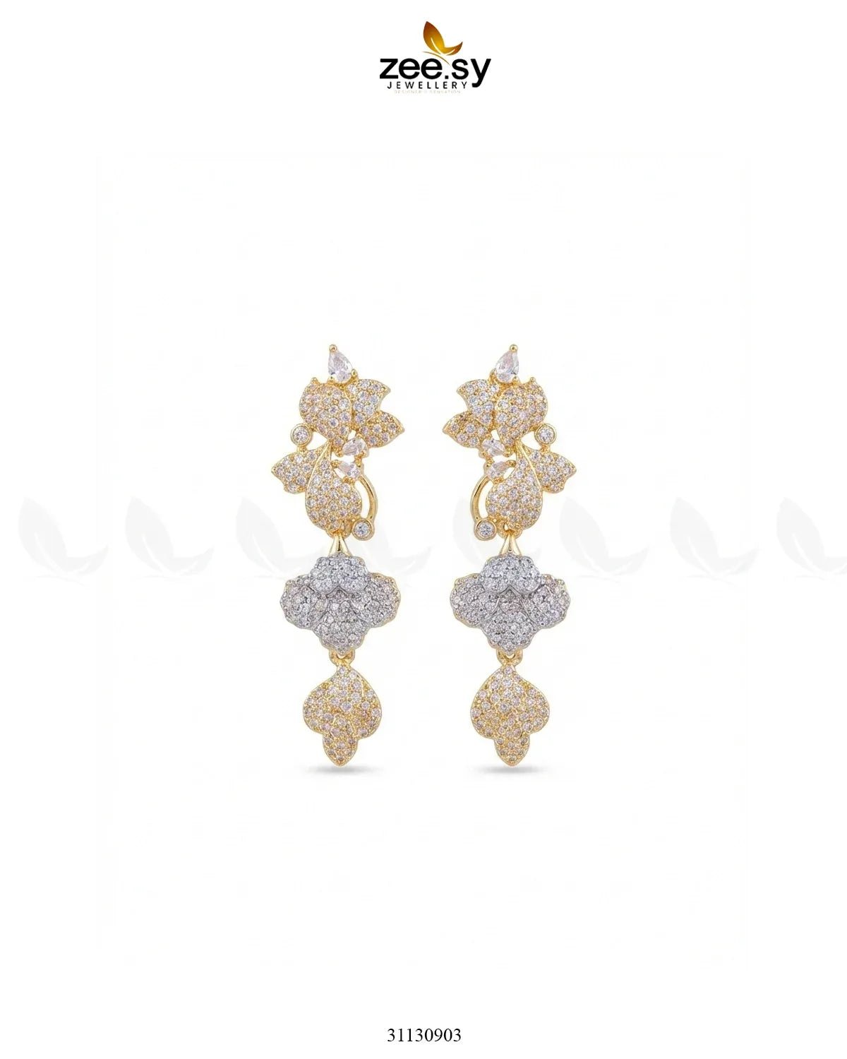 Golden Flower Dangler Cluster Earrings Golden White Earrings - Zeesy Jewellery Pakistan | Premium Artificial & Imitation Jewellery