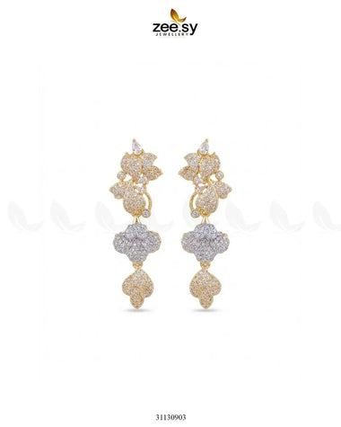 Golden Flower Dangler Cluster Earrings Golden White Earrings - Zeesy Jewellery Pakistan | Premium Artificial & Imitation Jewellery