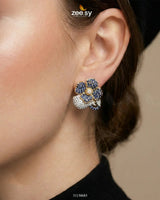 Golden Sapphires Floral Crystal Earrings Earrings - Zeesy Jewellery Pakistan | Premium Artificial & Imitation Jewellery