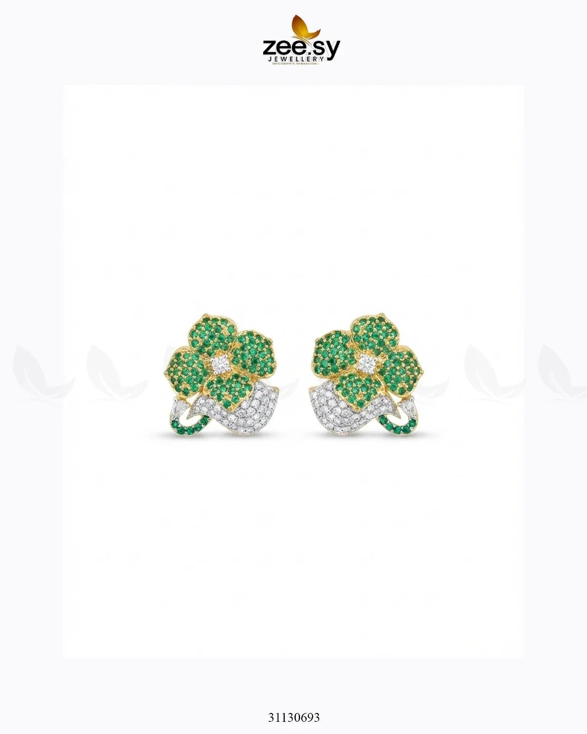 Golden Sapphires Floral Crystal Earrings Golden Green Earrings - Zeesy Jewellery Pakistan | Premium Artificial & Imitation Jewellery