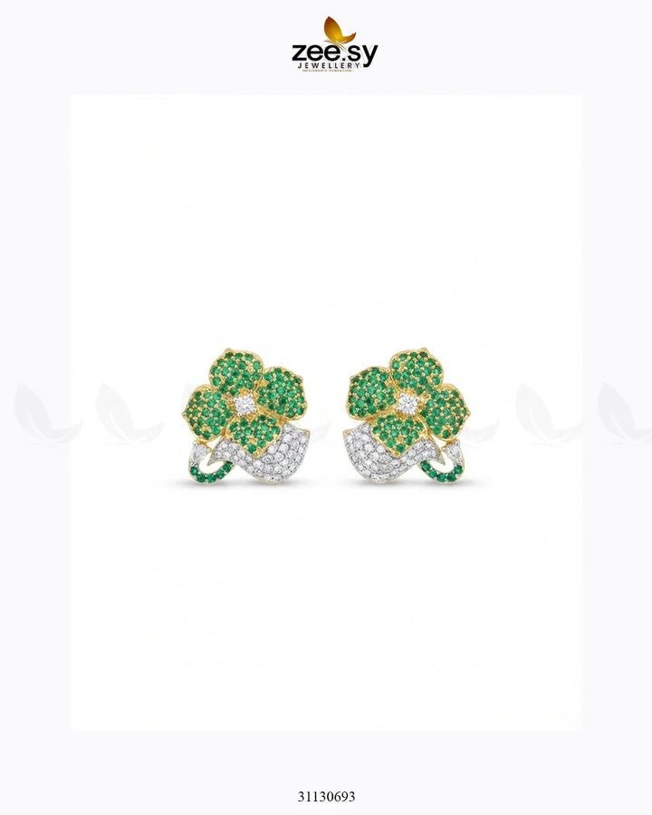 Golden Sapphires Floral Crystal Earrings Golden Green Earrings - Zeesy Jewellery Pakistan | Premium Artificial & Imitation Jewellery