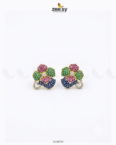 Golden Sapphires Floral Crystal Earrings Golden Multi Earrings - Zeesy Jewellery Pakistan | Premium Artificial & Imitation Jewellery