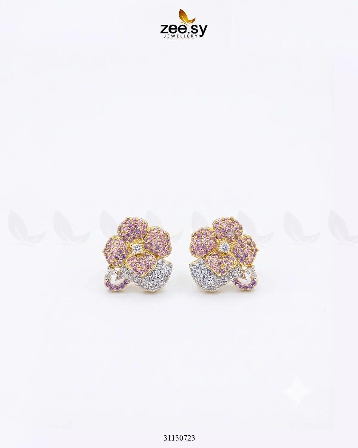 Golden Sapphires Floral Crystal Earrings Golden Mint Pink Earrings - Zeesy Jewellery Pakistan | Premium Artificial & Imitation Jewellery