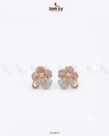 Golden Sapphires Floral Crystal Earrings Golden Mint Pink Earrings - Zeesy Jewellery Pakistan | Premium Artificial & Imitation Jewellery