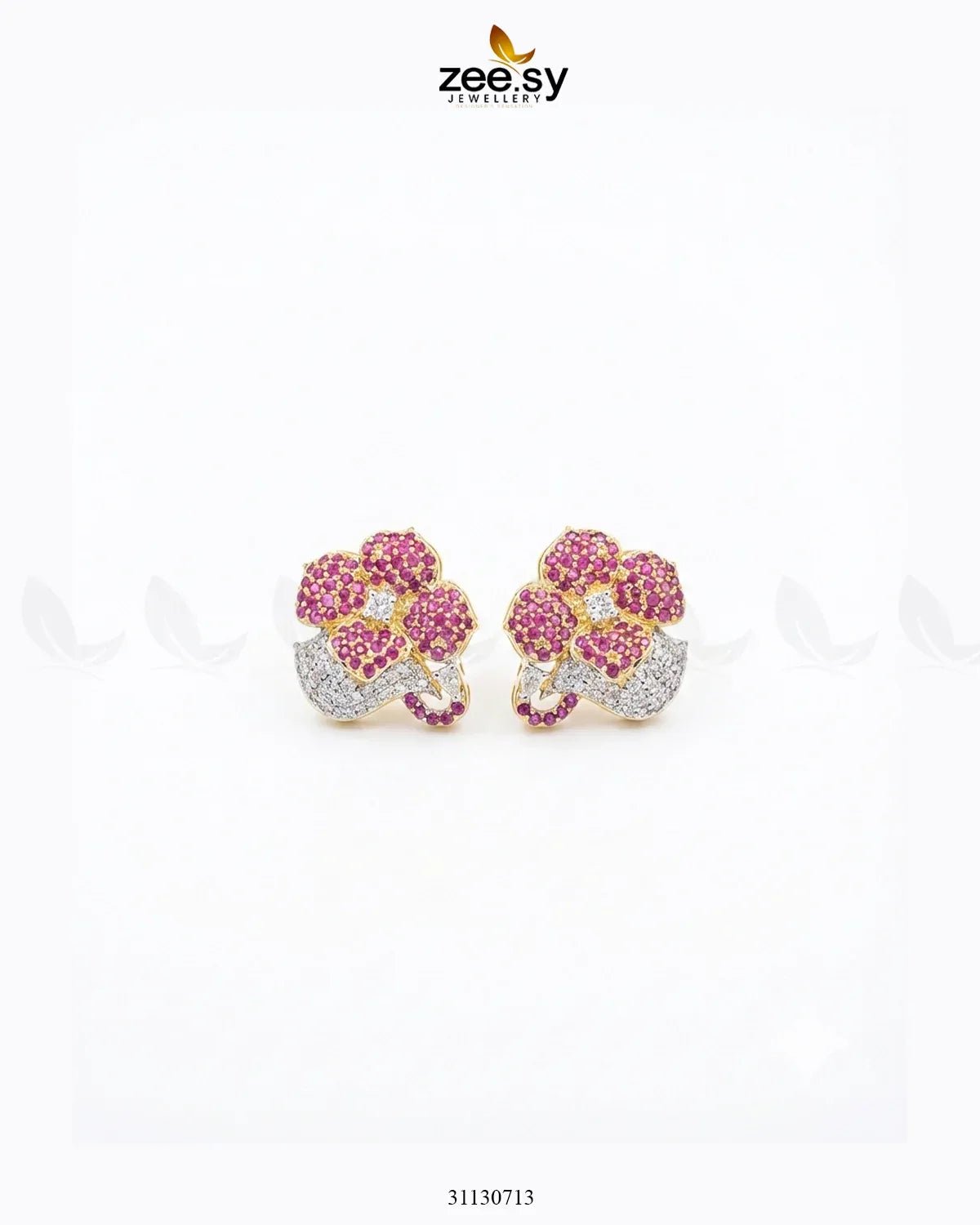 Golden Sapphires Floral Crystal Earrings Golden Ruby Earrings - Zeesy Jewellery Pakistan | Premium Artificial & Imitation Jewellery