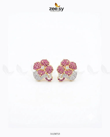 Golden Sapphires Floral Crystal Earrings Golden Ruby Earrings - Zeesy Jewellery Pakistan | Premium Artificial & Imitation Jewellery