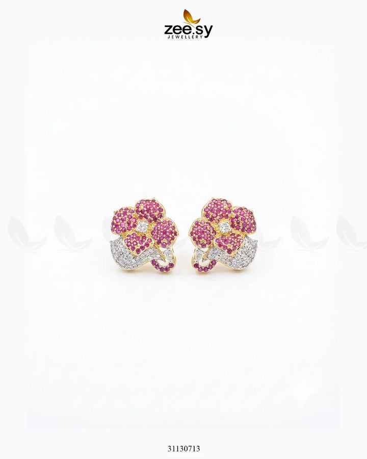 Golden Sapphires Floral Crystal Earrings Golden Ruby Earrings - Zeesy Jewellery Pakistan | Premium Artificial & Imitation Jewellery