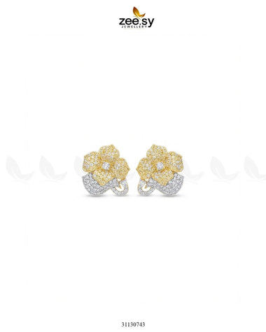 Golden Sapphires Floral Crystal Earrings Golden white Earrings - Zeesy Jewellery Pakistan | Premium Artificial & Imitation Jewellery