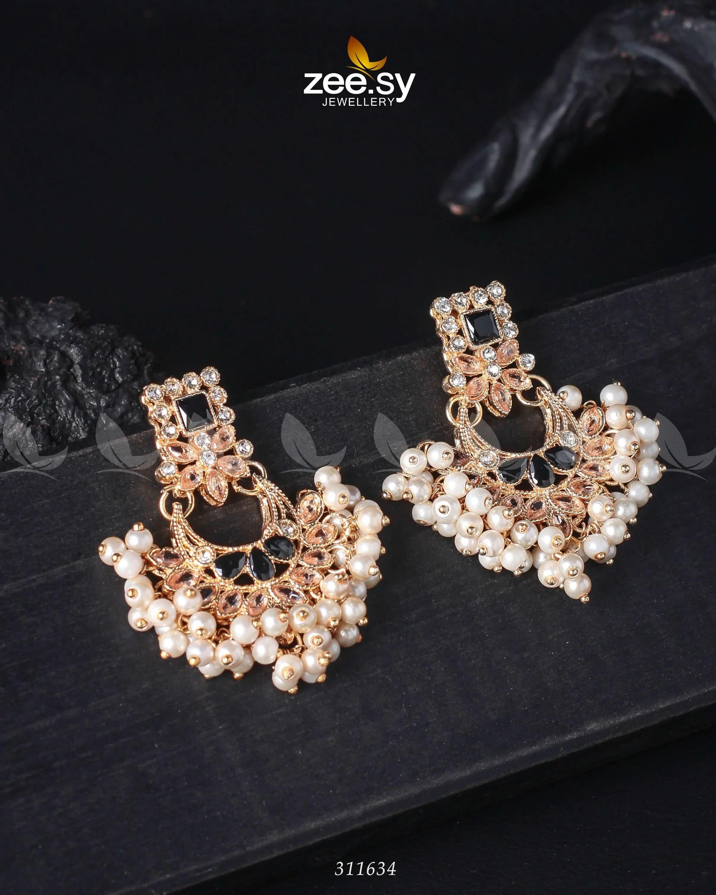 Lily Earrings Golden Black Earrings - Zeesy Jewellery Pakistan | Premium Artificial & Imitation Jewellery