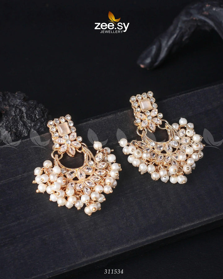 Lily Earrings Golden white Earrings - Zeesy Jewellery Pakistan | Premium Artificial & Imitation Jewellery