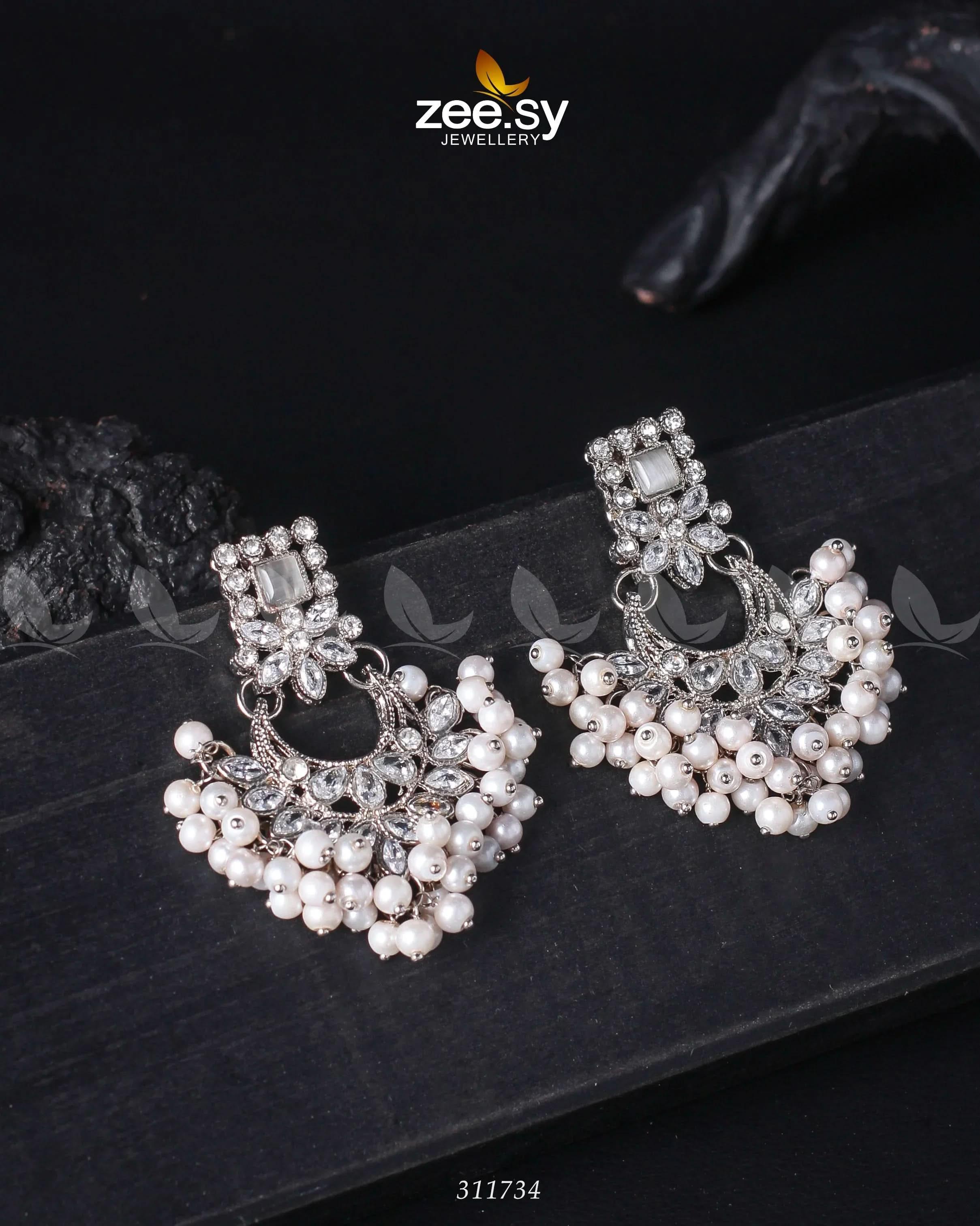 Lily Earrings Sliver White Earrings - Zeesy Jewellery Pakistan | Premium Artificial & Imitation Jewellery
