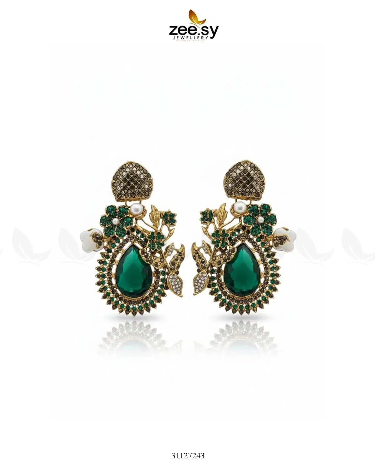 Emerald Baroque Pearl Earrings Green Earrings - Zeesy Jewellery Pakistan | Premium Artificial & Imitation Jewellery
