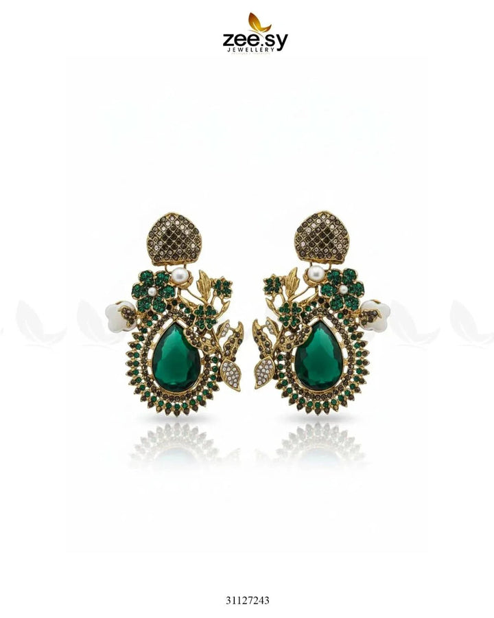 Emerald Baroque Pearl Earrings Green Earrings - Zeesy Jewellery Pakistan | Premium Artificial & Imitation Jewellery