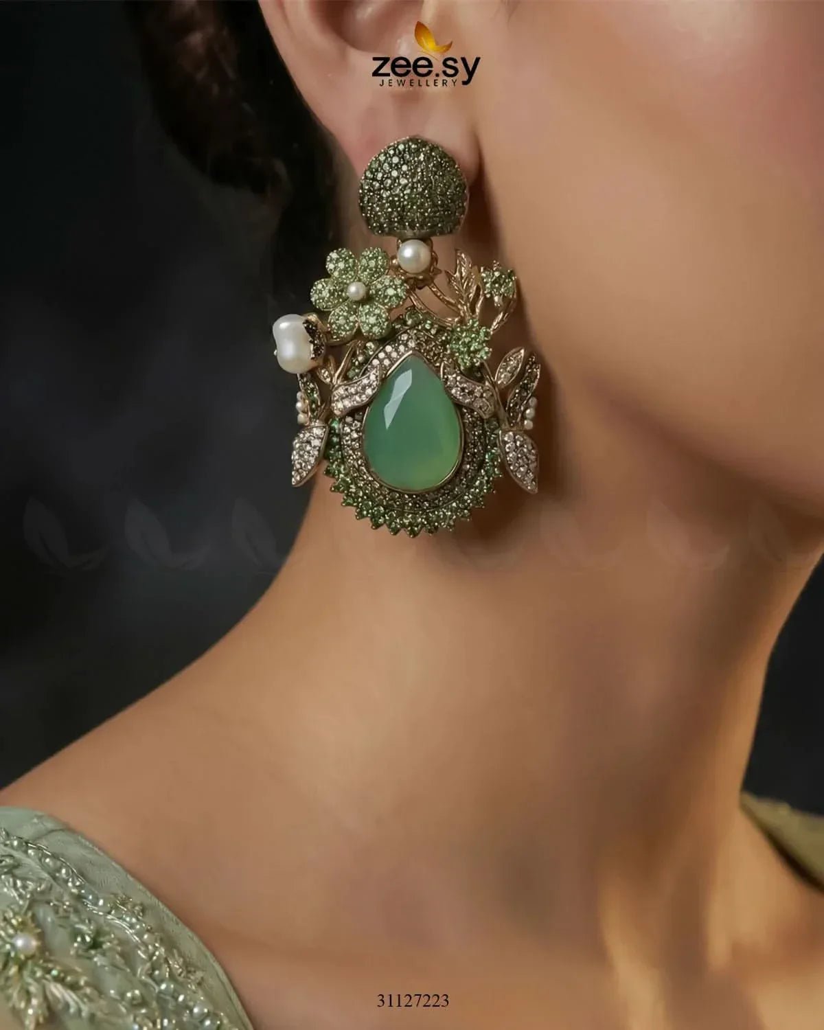 Emerald Baroque Pearl Earrings Earrings - Zeesy Jewellery Pakistan | Premium Artificial & Imitation Jewellery