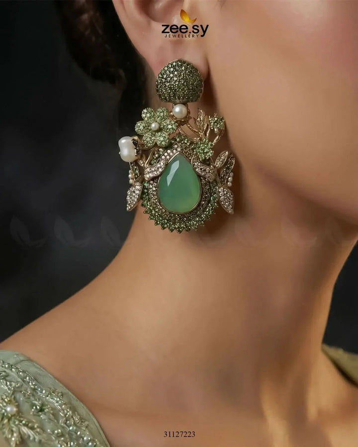Emerald Baroque Pearl Earrings Earrings - Zeesy Jewellery Pakistan | Premium Artificial & Imitation Jewellery