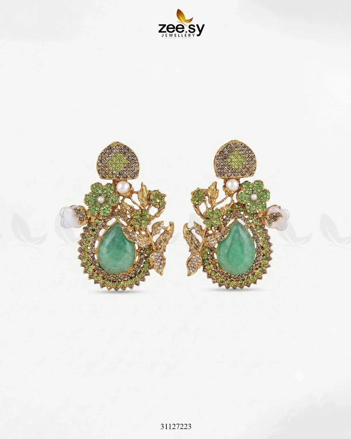 Emerald Baroque Pearl Earrings Mint Green Earrings - Zeesy Jewellery Pakistan | Premium Artificial & Imitation Jewellery
