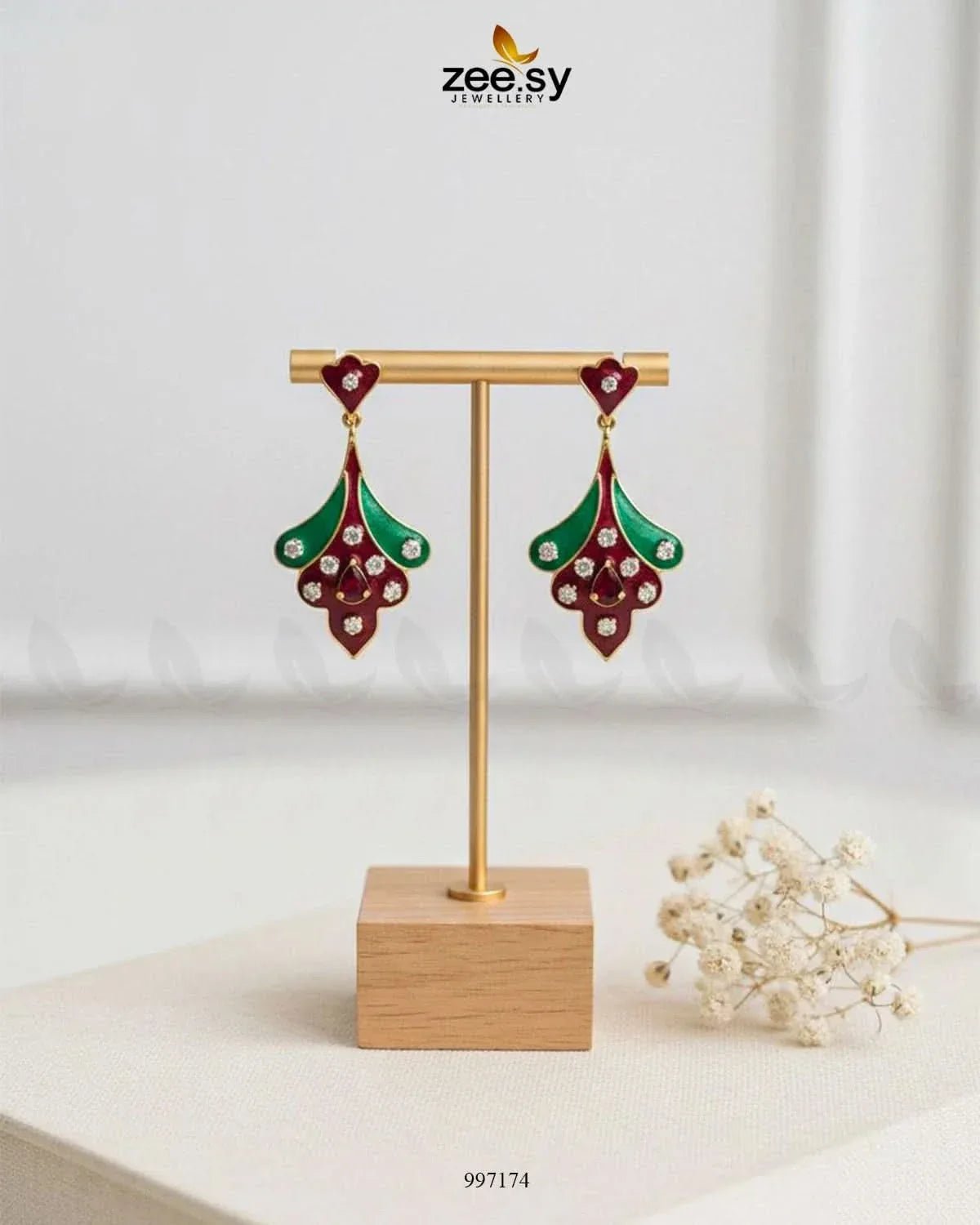 Balsam Earrings Mahroon & Green Earrings - Zeesy Jewellery Pakistan | Premium Artificial & Imitation Jewellery
