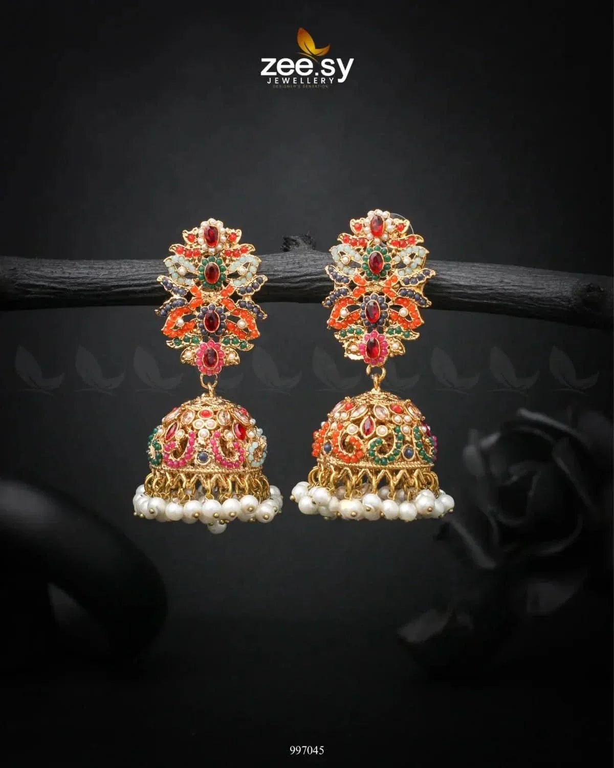 Navratna Elegance Earrings Fuchsia Earrings - Zeesy Jewellery Pakistan | Premium Artificial & Imitation Jewellery