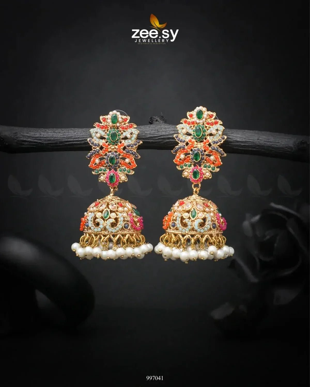 Navratna Elegance Earrings Green Earrings - Zeesy Jewellery Pakistan | Premium Artificial & Imitation Jewellery