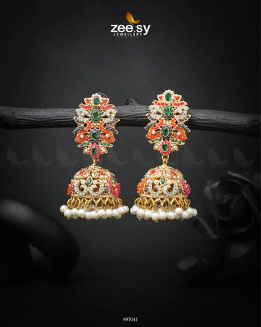 Navratna Elegance Earrings Green Earrings - Zeesy Jewellery Pakistan | Premium Artificial & Imitation Jewellery