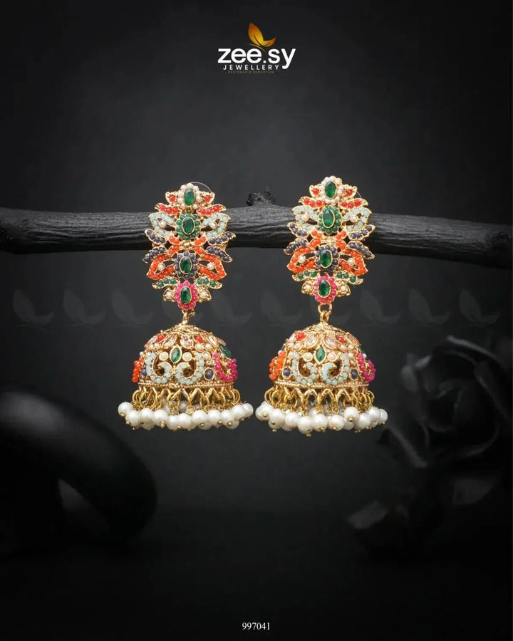 Navratna Elegance Earrings Green Earrings - Zeesy Jewellery Pakistan | Premium Artificial & Imitation Jewellery