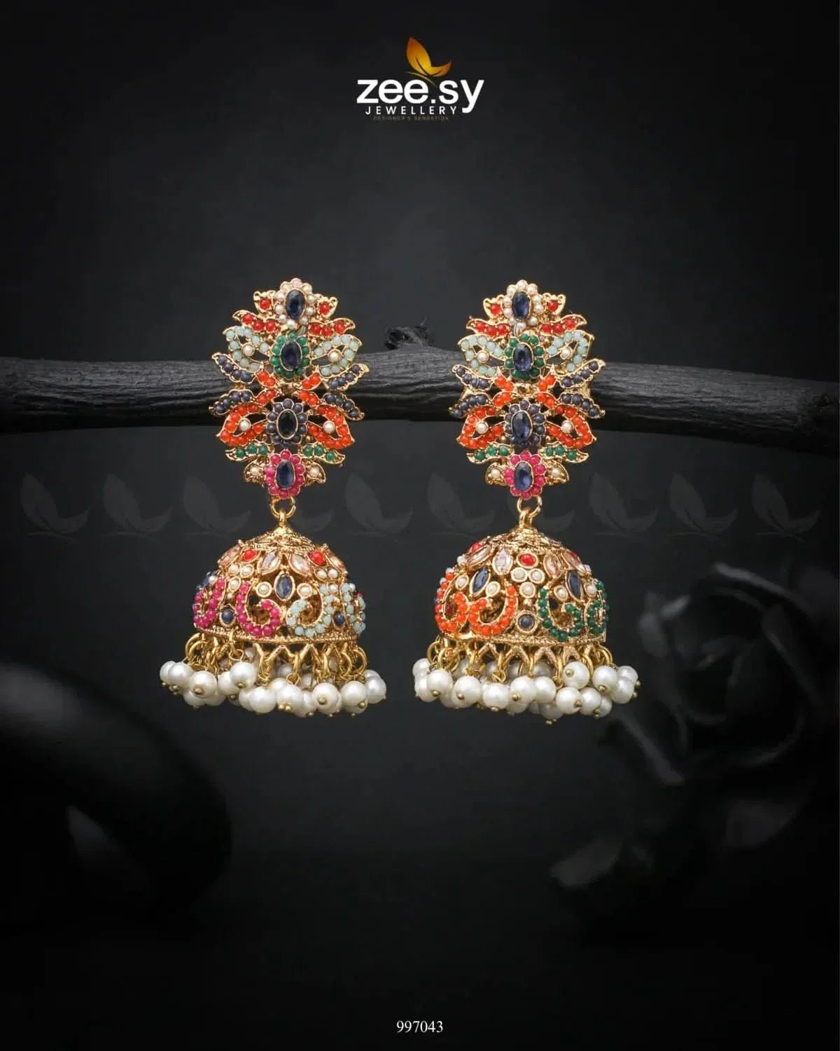 Navratna Elegance Earrings Blue Earrings - Zeesy Jewellery Pakistan | Premium Artificial & Imitation Jewellery