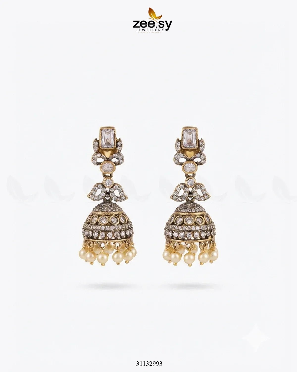 Victorian Jhumka Uncut Stone Earrings White Earrings - Zeesy Jewellery Pakistan | Premium Artificial & Imitation Jewellery