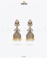 Victorian Jhumka Uncut Stone Earrings White Earrings - Zeesy Jewellery Pakistan | Premium Artificial & Imitation Jewellery