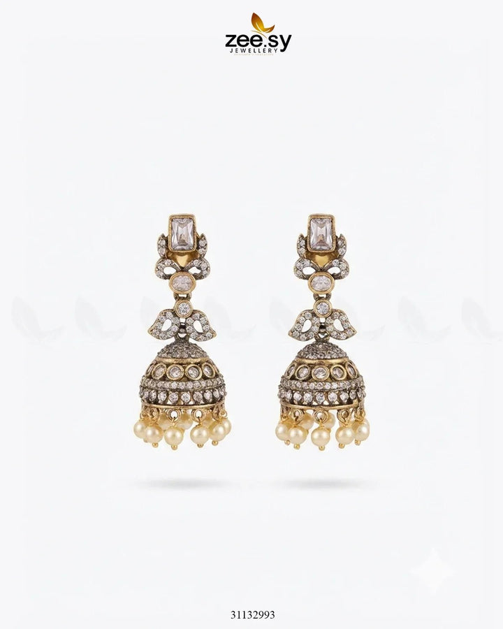 Victorian Jhumka Uncut Stone Earrings White Earrings - Zeesy Jewellery Pakistan | Premium Artificial & Imitation Jewellery