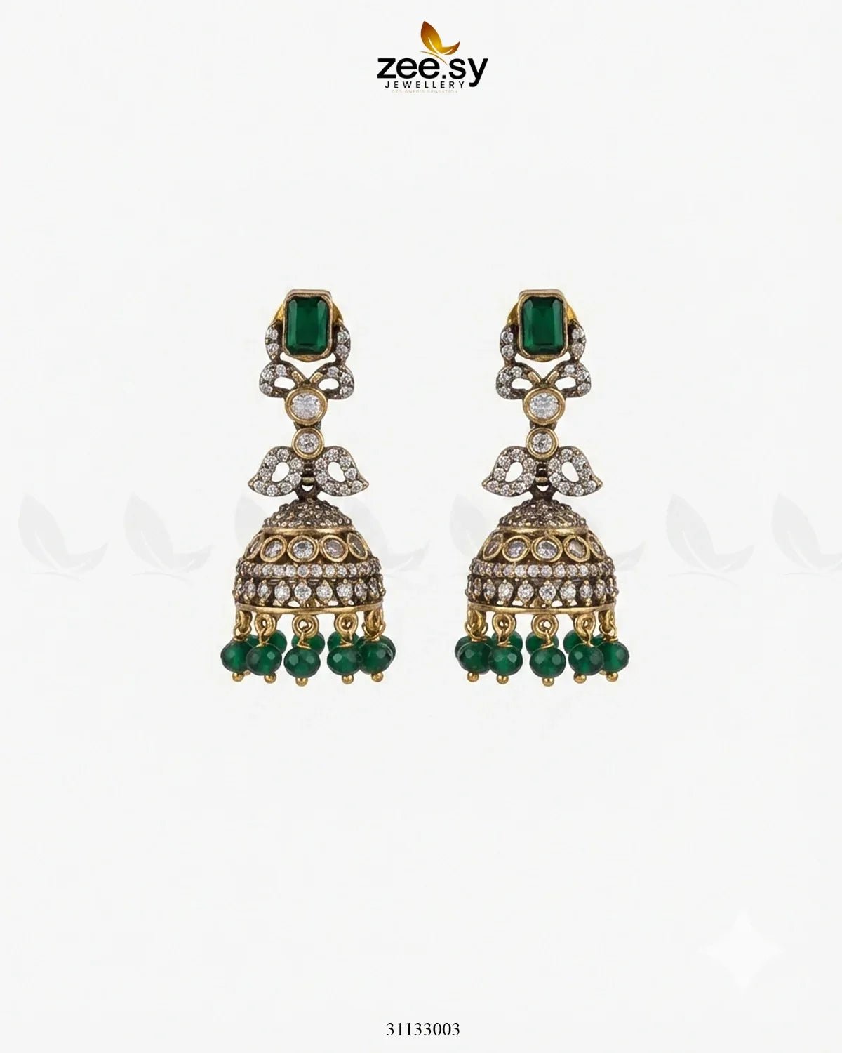 Victorian Jhumka Uncut Stone Earrings Green Earrings - Zeesy Jewellery Pakistan | Premium Artificial & Imitation Jewellery