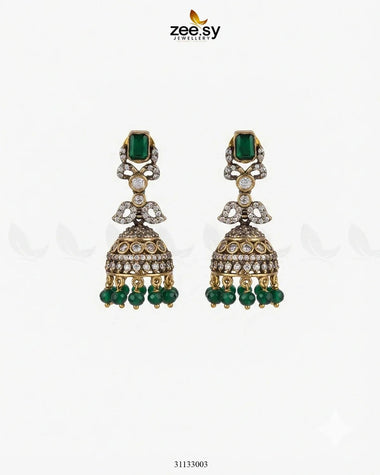 Victorian Jhumka Uncut Stone Earrings Green Earrings - Zeesy Jewellery Pakistan | Premium Artificial & Imitation Jewellery