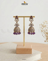 Victorian Jhumka Uncut Stone Earrings Purple Earrings - Zeesy Jewellery Pakistan | Premium Artificial & Imitation Jewellery