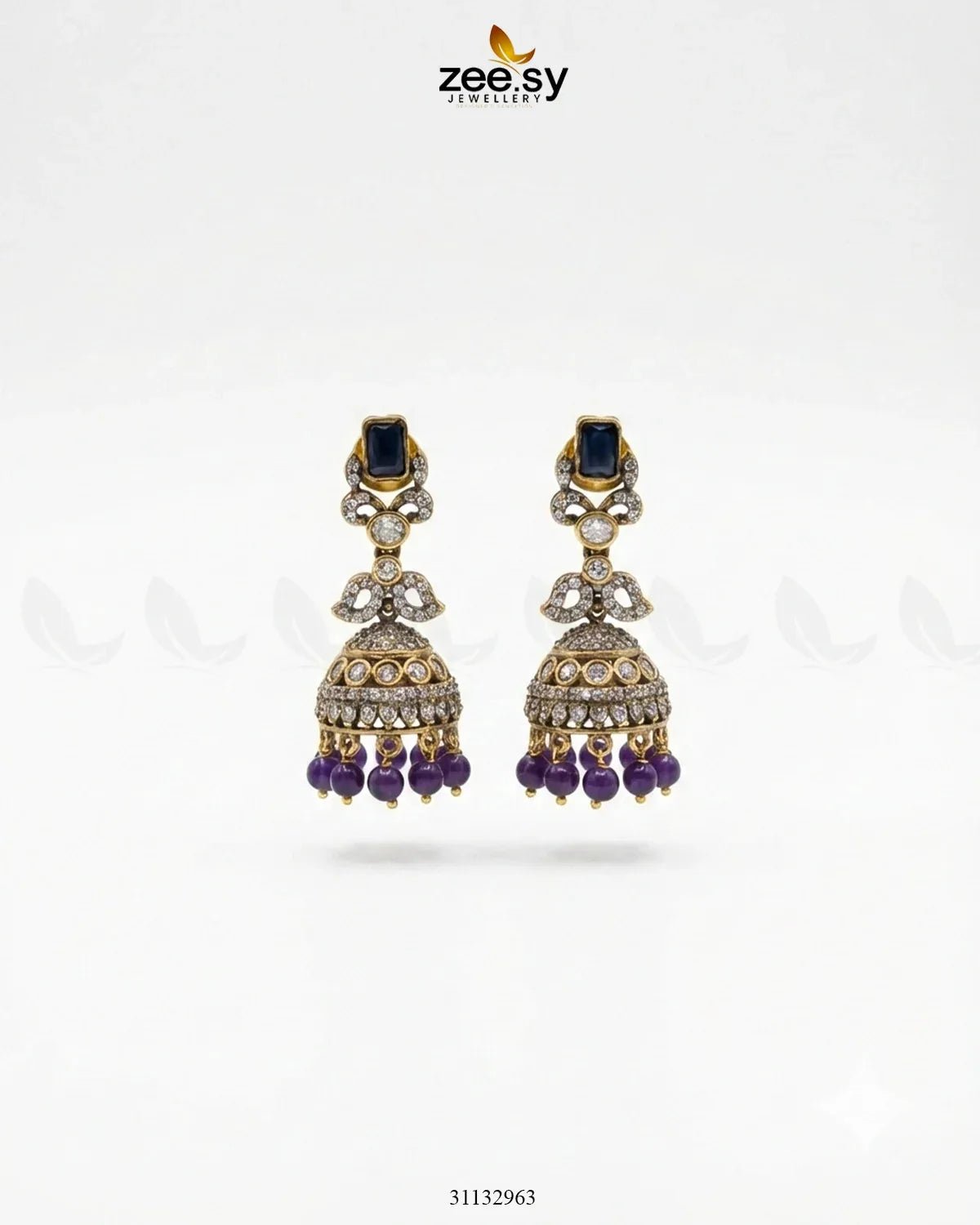 Victorian Jhumka Uncut Stone Earrings Purple Blue Earrings - Zeesy Jewellery Pakistan | Premium Artificial & Imitation Jewellery