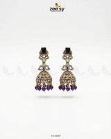 Victorian Jhumka Uncut Stone Earrings Purple Blue Earrings - Zeesy Jewellery Pakistan | Premium Artificial & Imitation Jewellery