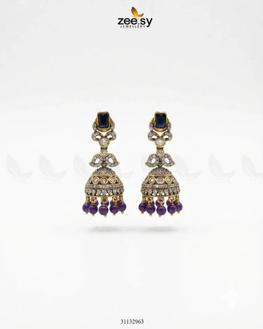 Victorian Jhumka Uncut Stone Earrings Purple Blue Earrings - Zeesy Jewellery Pakistan | Premium Artificial & Imitation Jewellery