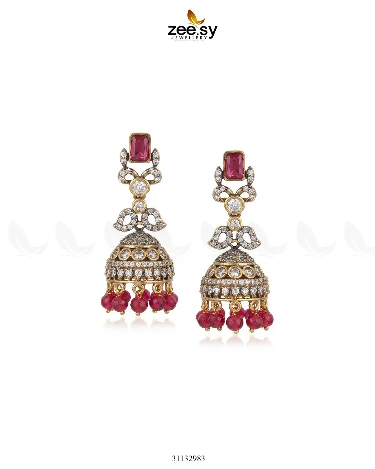 Victorian Jhumka Uncut Stone Earrings Ruby Earrings - Zeesy Jewellery Pakistan | Premium Artificial & Imitation Jewellery