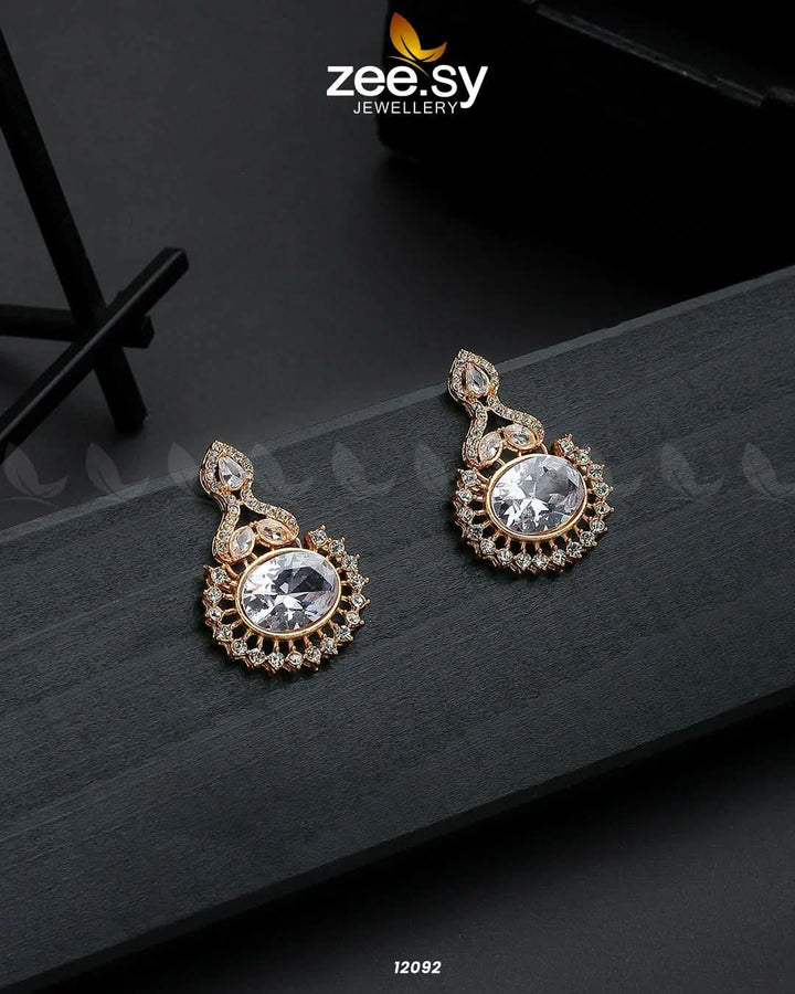 Golden Aaina-e-Dil Earrings White Earrings - Zeesy Jewellery Pakistan | Premium Artificial & Imitation Jewellery
