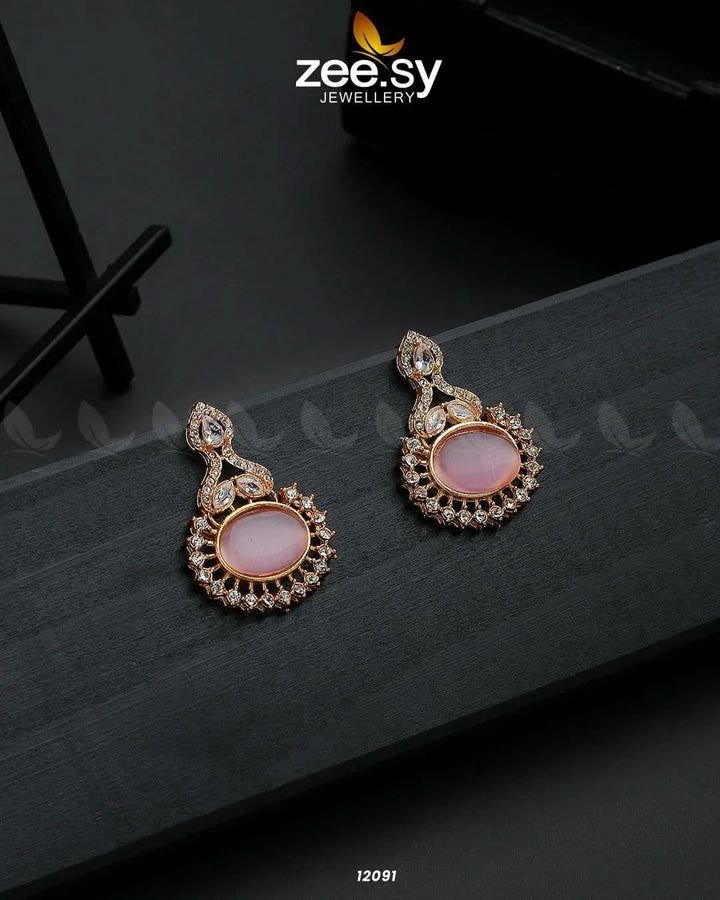 Golden Aaina-e-Dil Earrings Mint Pink Earrings - Zeesy Jewellery Pakistan | Premium Artificial & Imitation Jewellery
