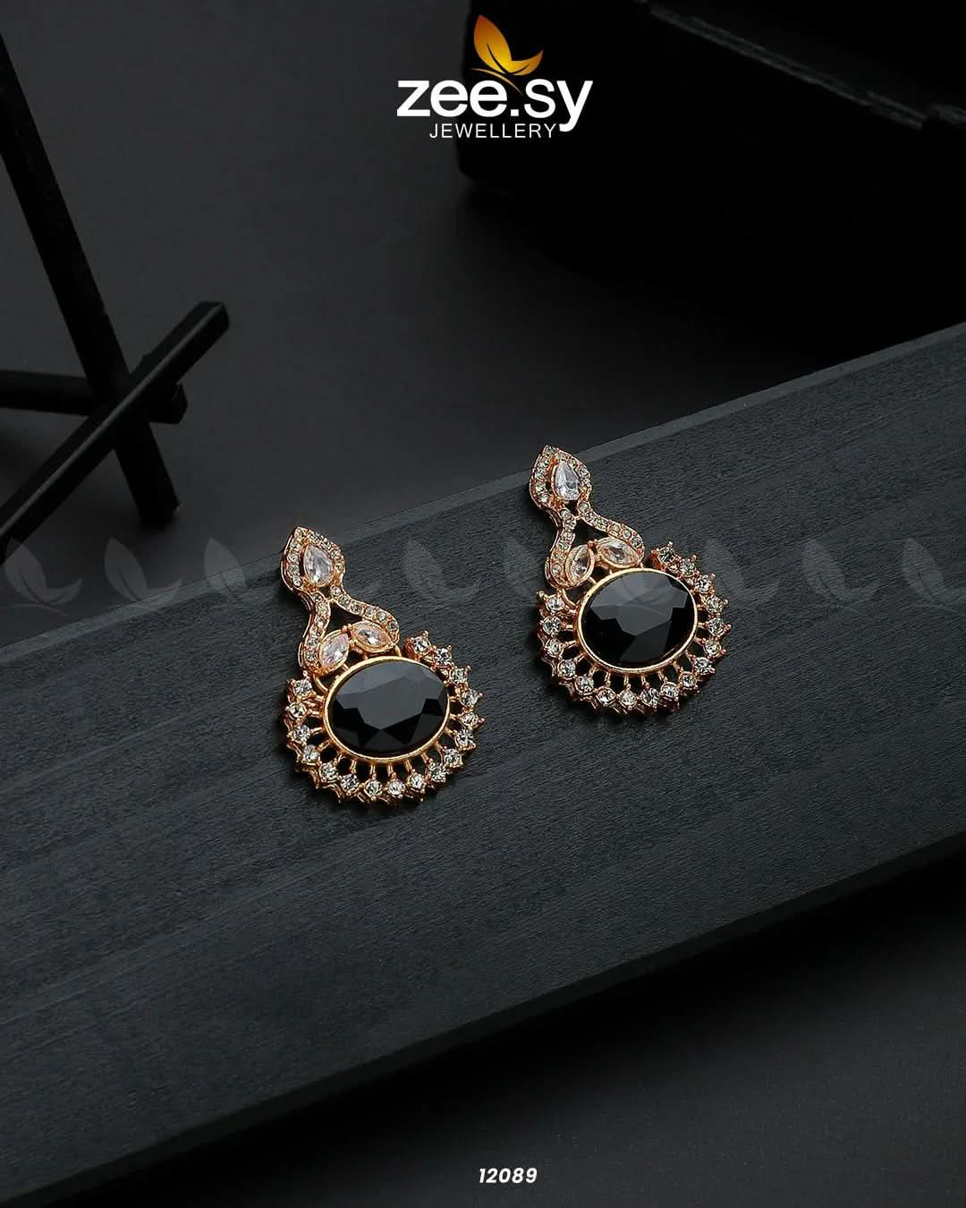Golden Aaina-e-Dil Earrings - Zeesy.pk