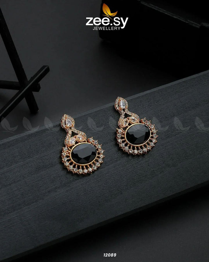 Golden Aaina-e-Dil Earrings Black Earrings - Zeesy Jewellery Pakistan | Premium Artificial & Imitation Jewellery