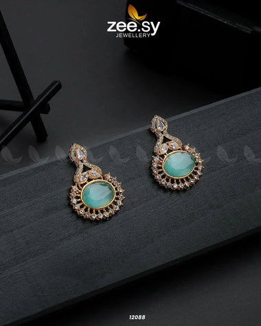 Golden Aaina-e-Dil Earrings Mint Green Earrings - Zeesy Jewellery Pakistan | Premium Artificial & Imitation Jewellery