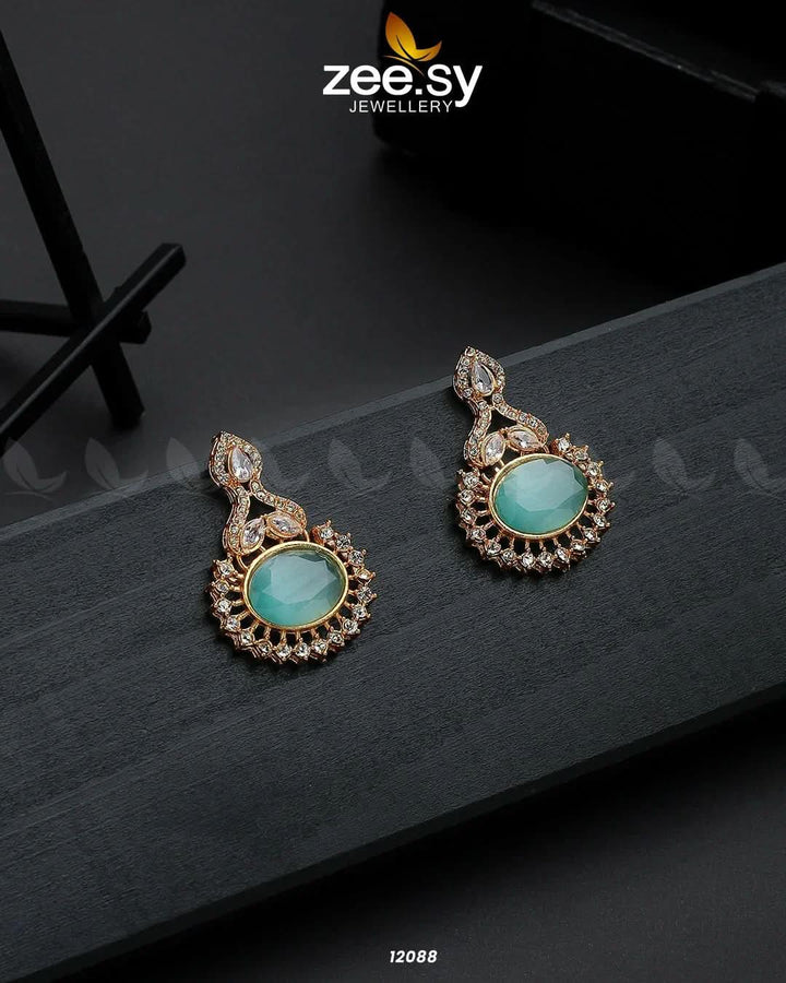 Golden Aaina-e-Dil Earrings Mint Green Earrings - Zeesy Jewellery Pakistan | Premium Artificial & Imitation Jewellery